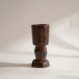 Medium Faceted Wood Pillar Candle Holder