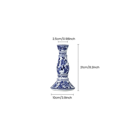 Blue & White Porcelain Taper Candlestick Holder — Traditional Floral Scroll Pattern, Chinoiserie Ceramic Candle Holder for Dining Table & Mantel