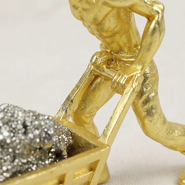 Gold Miner Figurine Desk Sculpture with Raw Pyrite Crystal — One-of-a-Kind Collectible Statue for Home Office, Bookshelf & Mantel | Unique Gift Idea