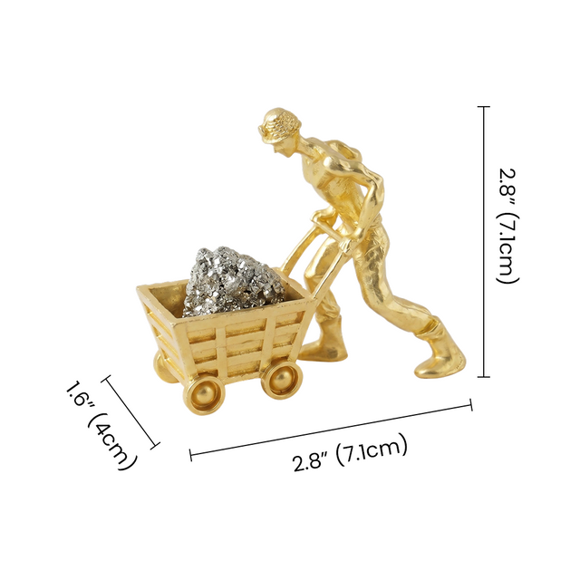 Gold Miner Figurine Desk Sculpture with Raw Pyrite Crystal — One-of-a-Kind Collectible Statue for Home Office, Bookshelf & Mantel | Unique Gift Idea