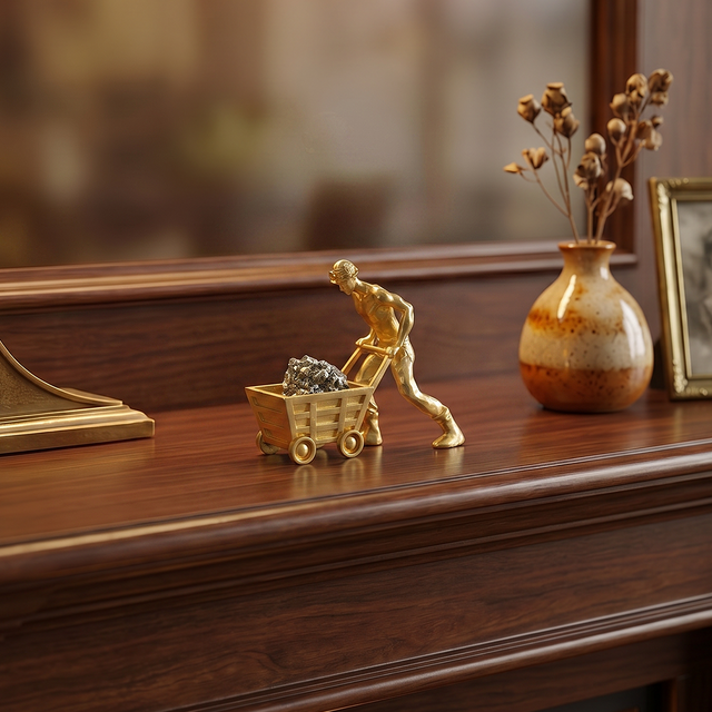 Gold Miner Figurine Desk Sculpture with Raw Pyrite Crystal — One-of-a-Kind Collectible Statue for Home Office, Bookshelf & Mantel | Unique Gift Idea