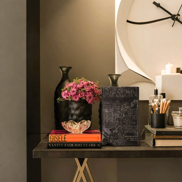 Minimalist Faux Metal-Look Book Sculpture Vintage Book Stack Decor On The Table 090927