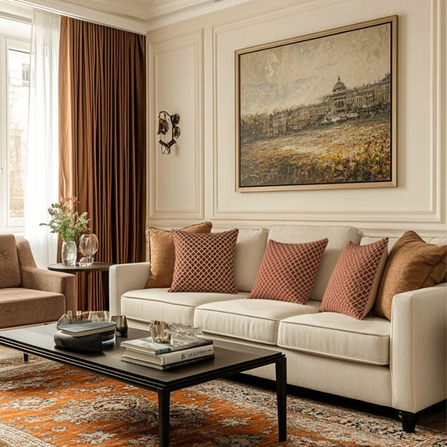Modern Luxury Minimalist Hand-Woven Orange-Brown Cushion Pillow on the Sofa