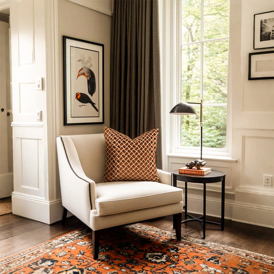 Modern Luxury Minimalist Hand-Woven Orange-Brown Cushion Pillow on the Sofa
