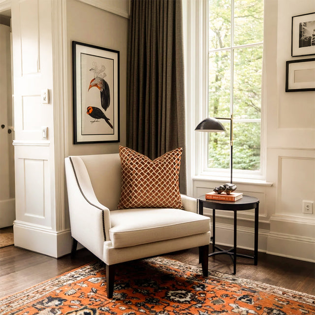 Modern Luxury Minimalist Hand-Woven Orange-Brown Cushion Pillow on the Sofa