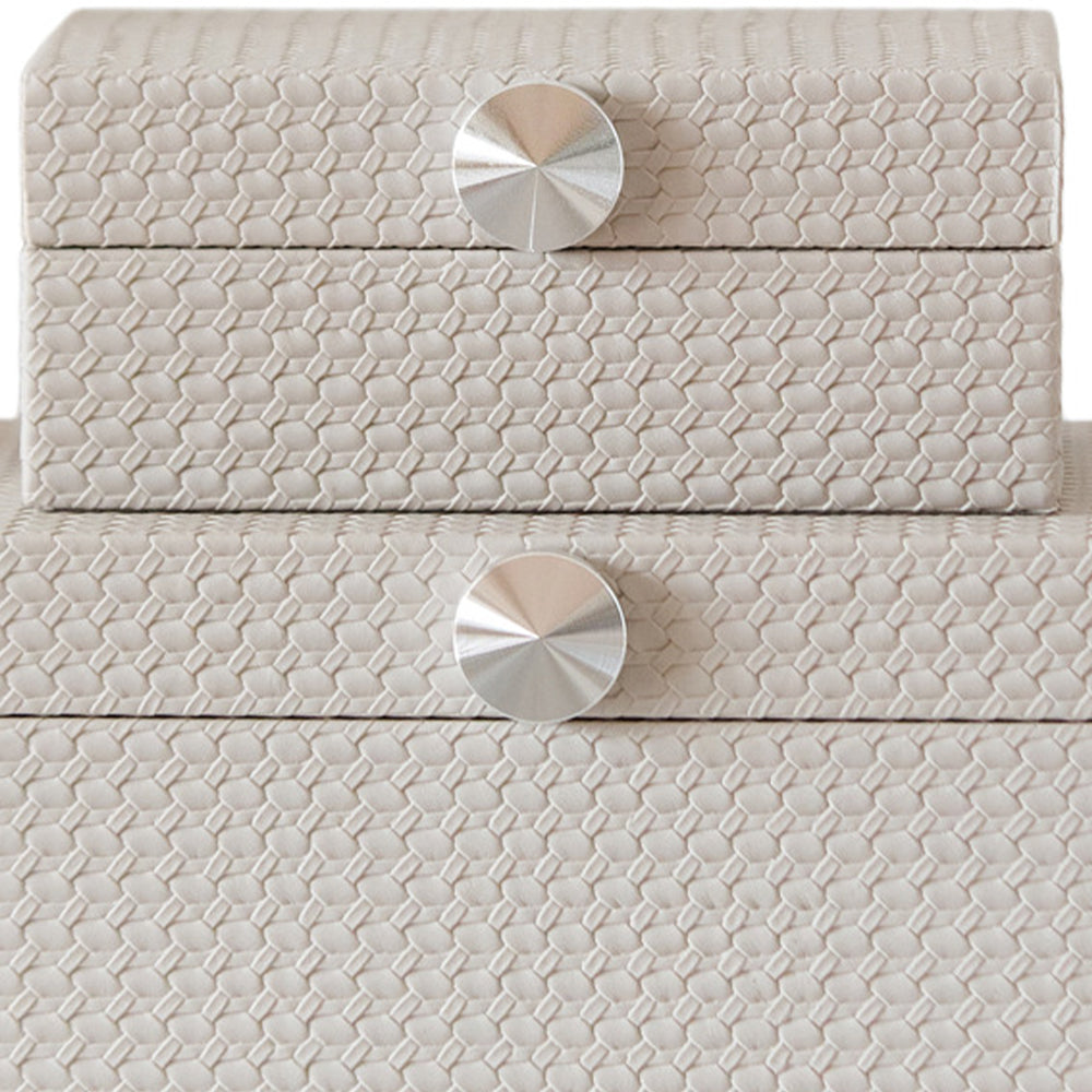 Modern Minimalist Woven Leather Storage Box Quartz Gray Decorative Organizer for Jewelry Vanity Living Room Detail 