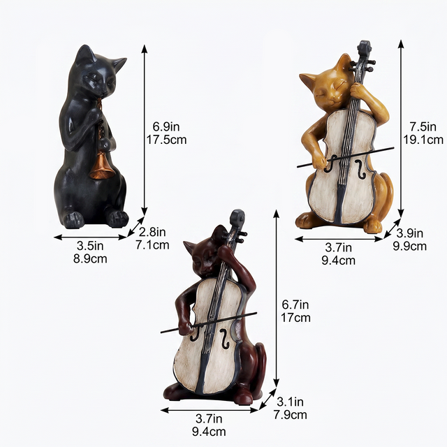 Musical Cat Figurine - Resin Animal Statue for Shelf & Mantel Decor, Music Room Accent, Cat Lover Gift