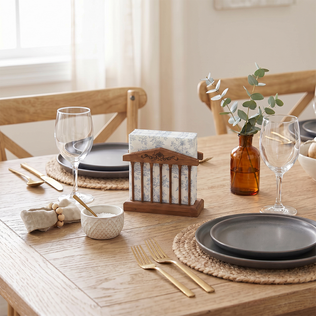 Natural Wood Napkin Holder With Salt Cellar