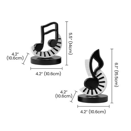 Music Note Sculpture Set of 2, Black & White Piano Key Resin Figurines, Modern Minimalist Shelf Decor