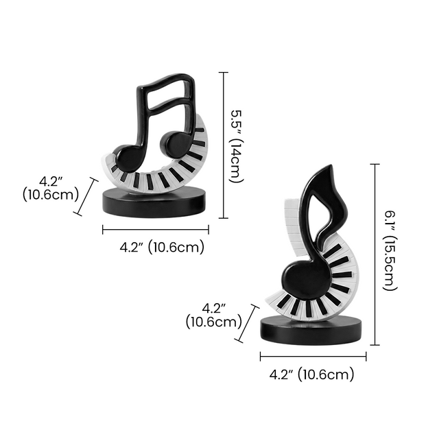 Music Note Sculpture Set of 2, Black & White Piano Key Resin Figurines, Modern Minimalist Shelf Decor