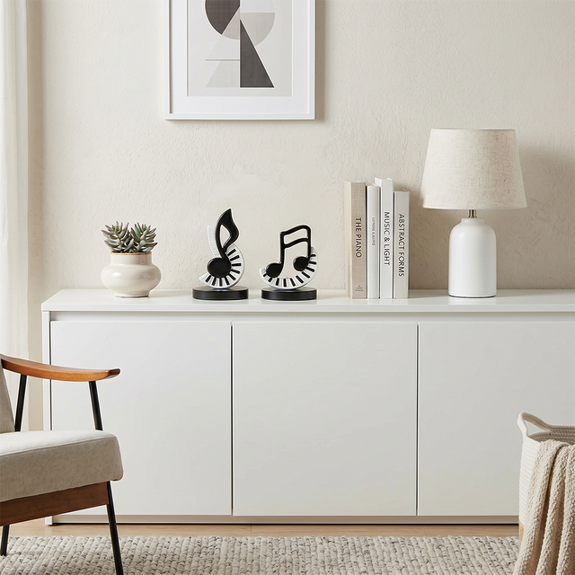 Music Note Sculpture Set of 2, Black & White Piano Key Resin Figurines, Modern Minimalist Shelf Decor