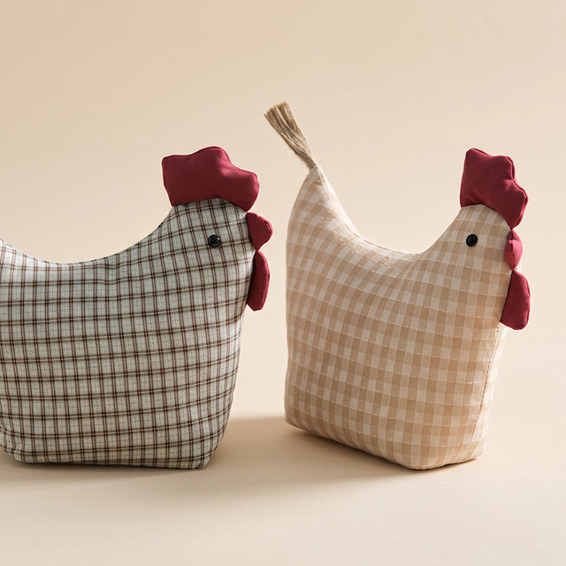 Pair of plaid chicken decor
