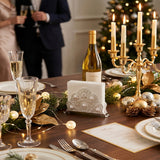 Pearl decor holder on holiday dinner setup
