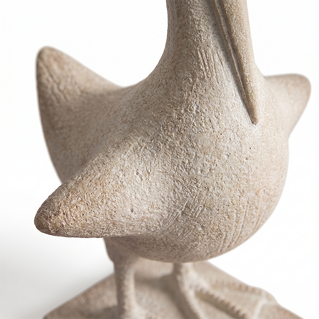 Resin Pelican Bird Sculpture, 14.5" Coastal Bird Statue with Stone Texture Finish — Boho Farmhouse Figurine for Living Room Shelf, Coffee Table & Entryway Décor