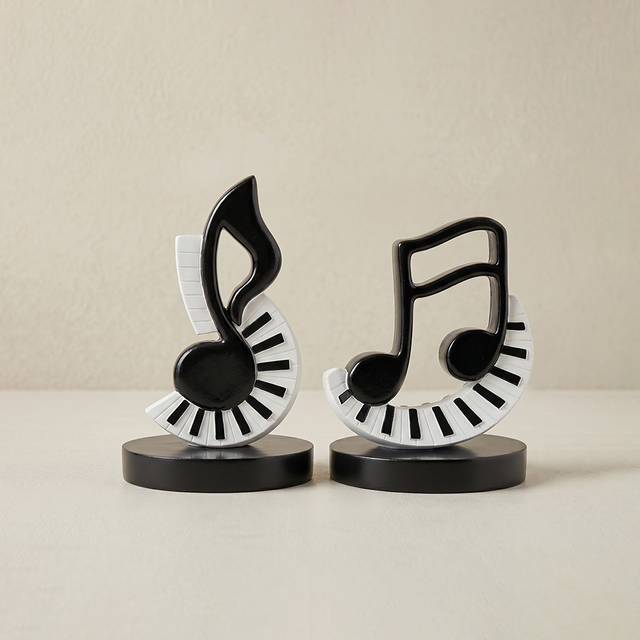 Music Note Sculpture Set of 2, Black & White Piano Key Resin Figurines, Modern Minimalist Shelf Decor