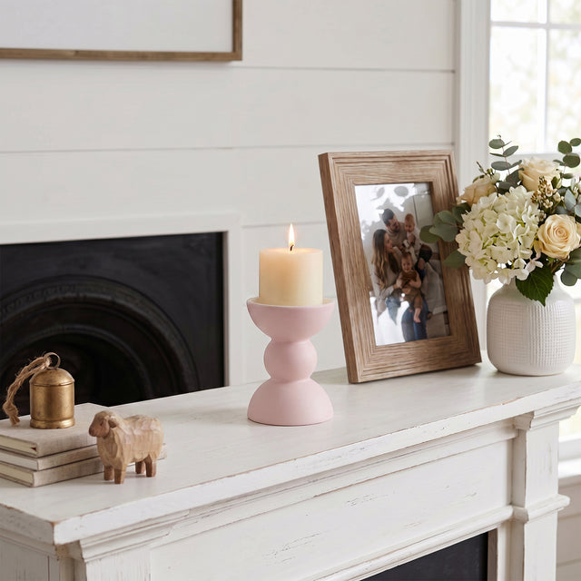 Pink Candle Holder On White Console