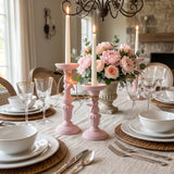 Pink Candle Holder Set On Dining Table