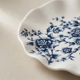 Blue and White Chinoiserie Vase Set of 3, Peony Ceramic Decorative Vases with Plate Stand and Gold Tassel for Home Decor