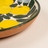Hand-Painted Ceramic Decorative Plate — Large 14.8" Terracotta Charger with Lemon & Leaf Pattern, Glazed Wall Décor or Serving Platter