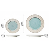 Handcrafted Ceramic Plates Set of 2 — Embossed Sunburst Rim & Reactive Celadon Glaze | Lead-Free Porcelain | 8.9″ & 11.2″