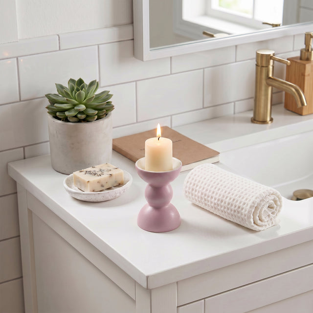 Purple Candle Holder In Bathroom
