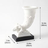 Decorative Ram Head Cornucopia Sculpture – White Resin Neoclassical Figurine with Black Wood Base