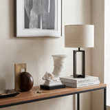Decorative Ram Head Cornucopia Sculpture – White Resin Neoclassical Figurine with Black Wood Base