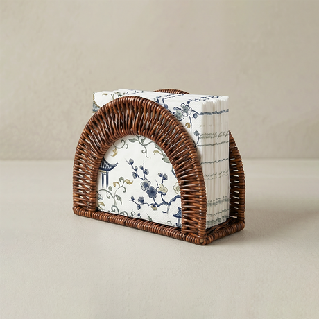 Rattan-Style Napkin Holder for Kitchen Counter – Wicker Arch Napkin Dispenser, Boho Farmhouse Stand for Dining Table, Picnic & Countertop