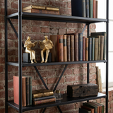Golden Reader Sculpture – Polyresin Abstract Figurine, Antique Gold Finish & Black Base, Home Office Bookshelf Décor, Reading Nook Accent