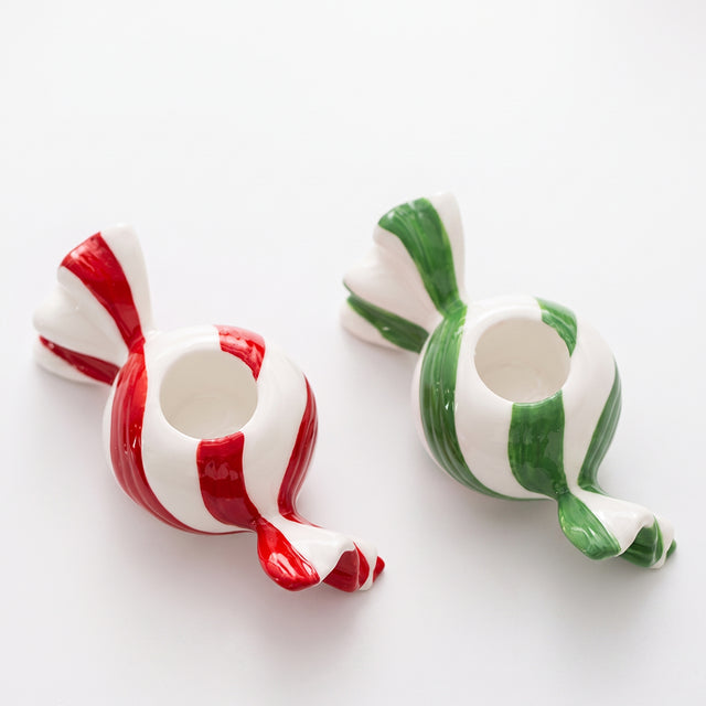Red And Green Candy Candle Holders Top View