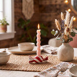 Red Candy Candle Holder On Woven Table Mat