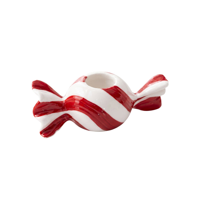 Red Striped Candy Shaped Ceramic Candle Holder