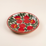 Large 14.8" Pomegranate & Leaf Pattern Charger, Hand-Painted Ceramic Decorative Plate, Terracotta Wall Art or Entertaining Platter