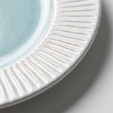 Handcrafted Ceramic Plates Set of 2 — Embossed Sunburst Rim & Reactive Celadon Glaze | Lead-Free Porcelain | 8.9″ & 11.2″