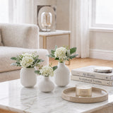 Set of 3 White Ceramic Ribbed Vases — Handcrafted Matte Bud Vase Set for Boho Farmhouse Home Décor
