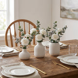 Set of 3 White Ceramic Ribbed Vases — Handcrafted Matte Bud Vase Set for Boho Farmhouse Home Décor
