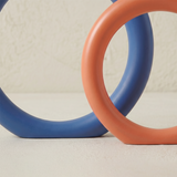 Set of 2 Modern Ring Sculptures – Matte Resin Abstract Decor Figurines in Blue & Orange for Shelves, Consoles & Desks