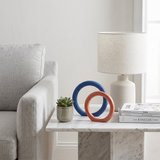 Set of 2 Modern Ring Sculptures – Matte Resin Abstract Decor Figurines in Blue & Orange for Shelves, Consoles & Desks
