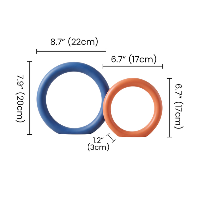 Set of 2 Modern Ring Sculptures – Matte Resin Abstract Decor Figurines in Blue & Orange for Shelves, Consoles & Desks
