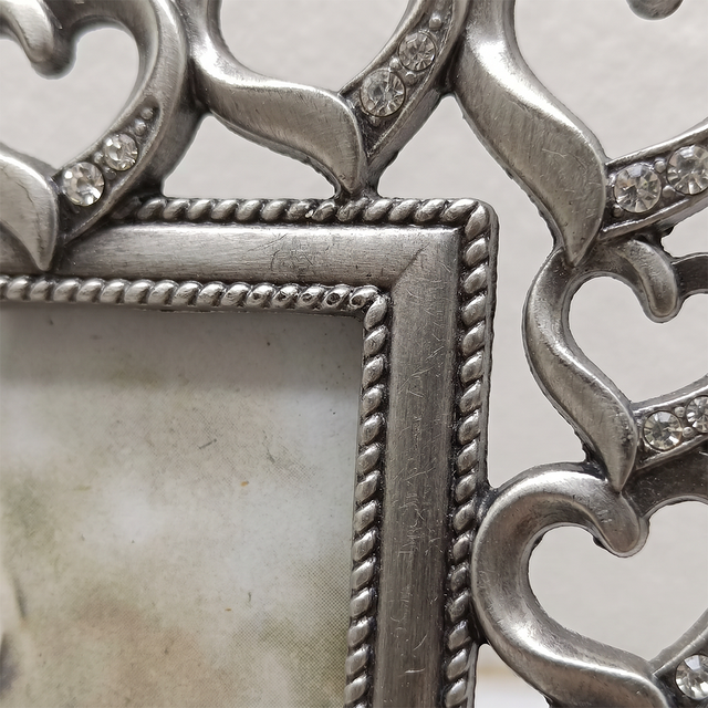 Heart Picture Frame, Silver Metal Photo Frame with Crystal Accents – Openwork Tabletop Decor