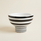 Black and White Striped Ceramic Pedestal Decorative Object, Hand Painted Accent Piece for Entryway, Console, and Coffee Table Decor