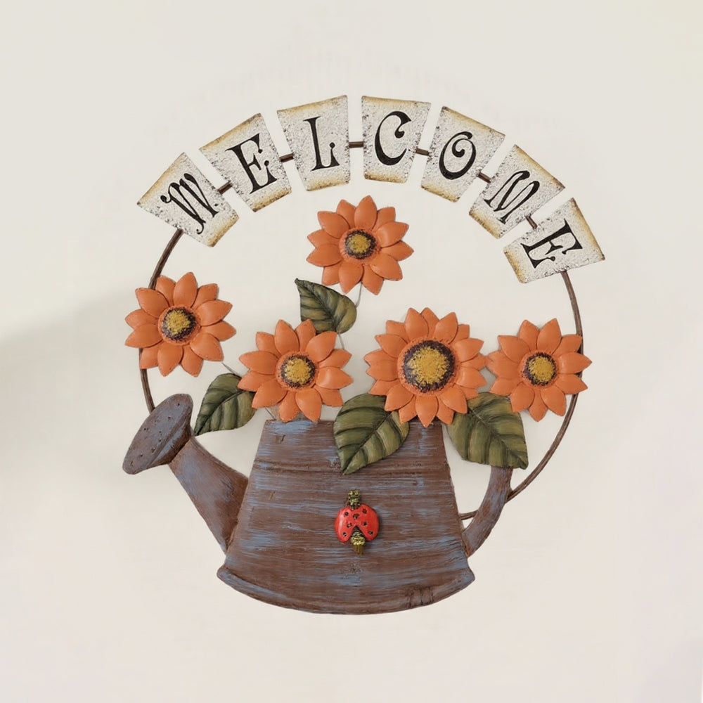 Rustic Welcome Watering Can Wall Hanging Vintage Sunflower Iron Art for Kitchen Porch Decor 090816
