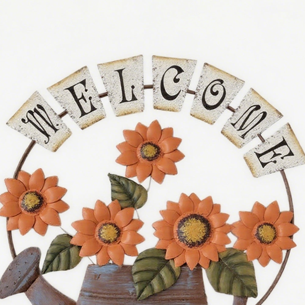 Rustic Welcome Watering Can Wall Hanging Vintage Sunflower Iron Art for Kitchen Porch Decor Details 1 090816