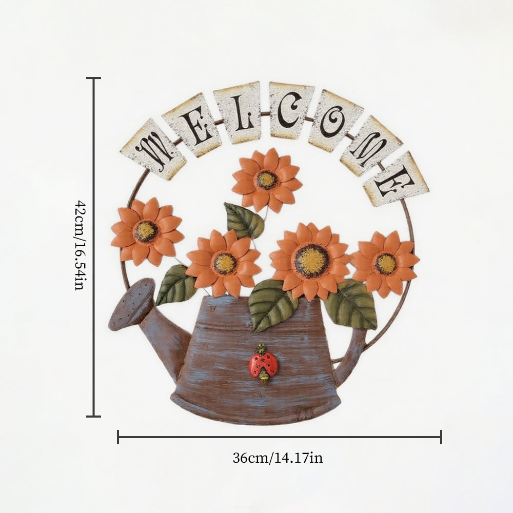Rustic Welcome Watering Can Wall Hanging Vintage Sunflower Iron Art for Kitchen Porch Decor Size Chart 090816