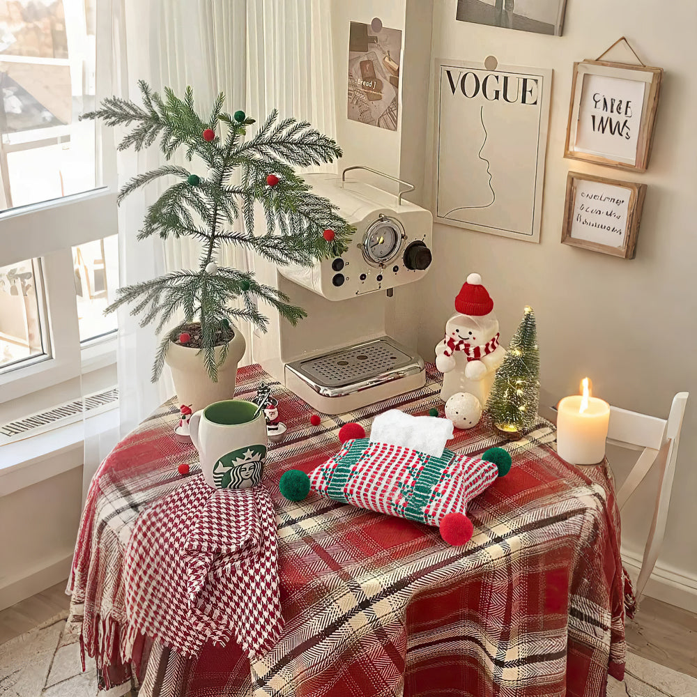 Scandinavian-Christmas-Woven-Cotton-Cord-Tissue-Holder-with-Colorful-Pom Poms Besides The Coffee Machine 081116