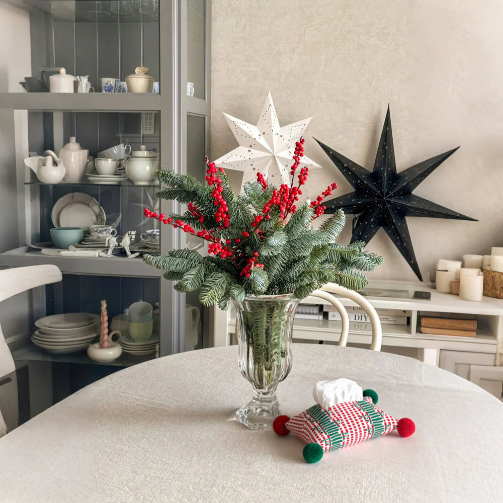 Scandinavian-Christmas-Woven-Cotton-Cord-Tissue-Holder-with-Colorful-Pom Poms Besides The Vase 081116