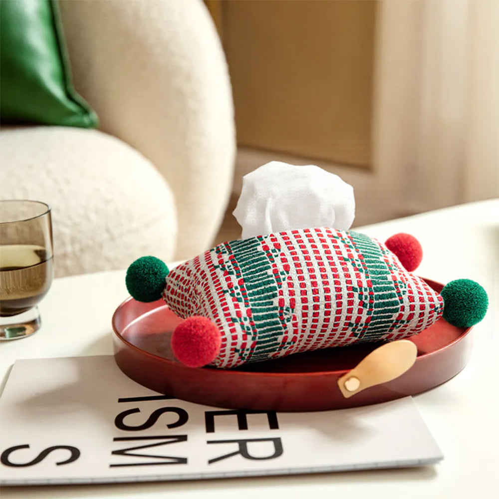 Scandinavian-Christmas-Woven-Cotton-Cord-Tissue-Holder-with-Colorful-Pom Poms In The Plate 081116
