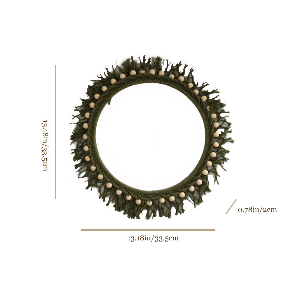 Scandinavian Decorative Wall Mirror with Macrame Detail Boho Bedroom Entryway Decor Size Chart 090429