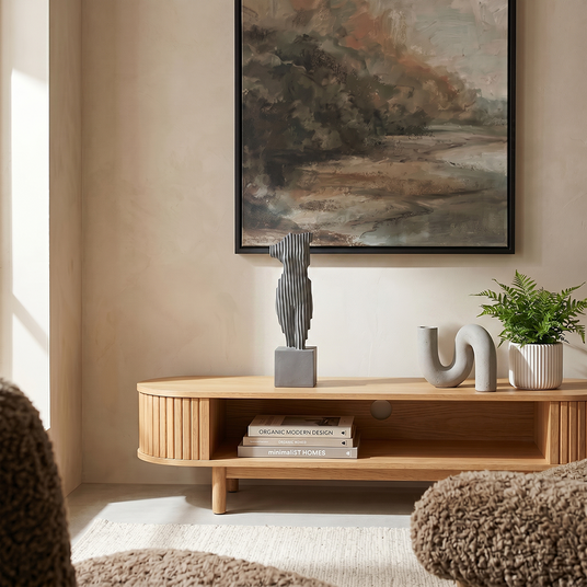 Sculpture displayed on minimalist coffee table