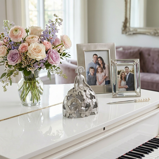 Sculpture on white entryway console
